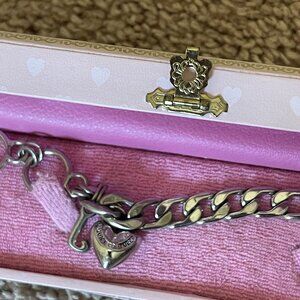 Juicy Courture Silver Heart Charm Toggle Bracelet